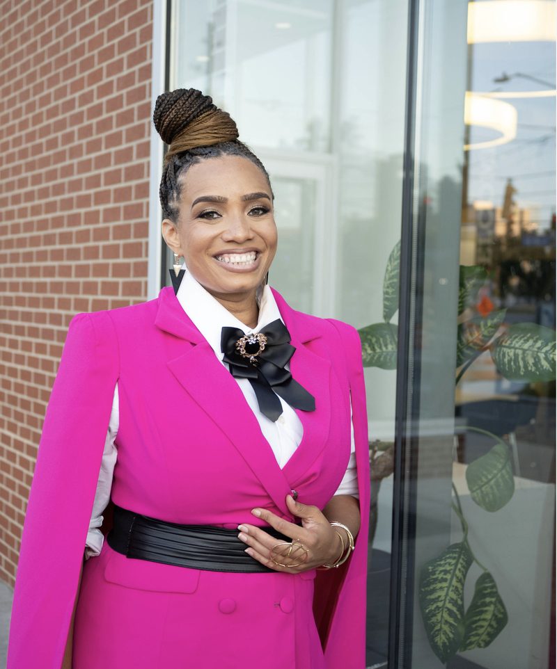 TerDawn DeBoe in magenta blazer